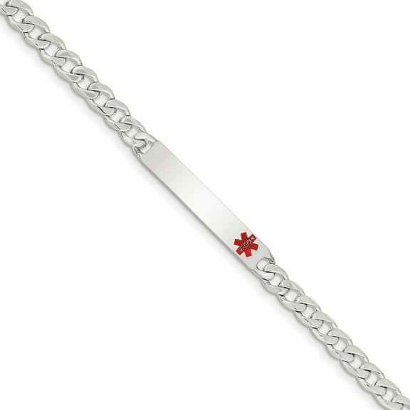 Sterling Silver Polished Medical Curb Link ID Bracelet - 11.3 Grams - 8.5 Inch - Measures 6mm Wide