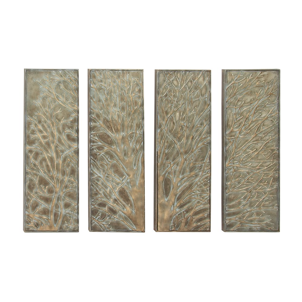 DecMode Indoor Green Metal Rustic Wall Décor, Set of 4