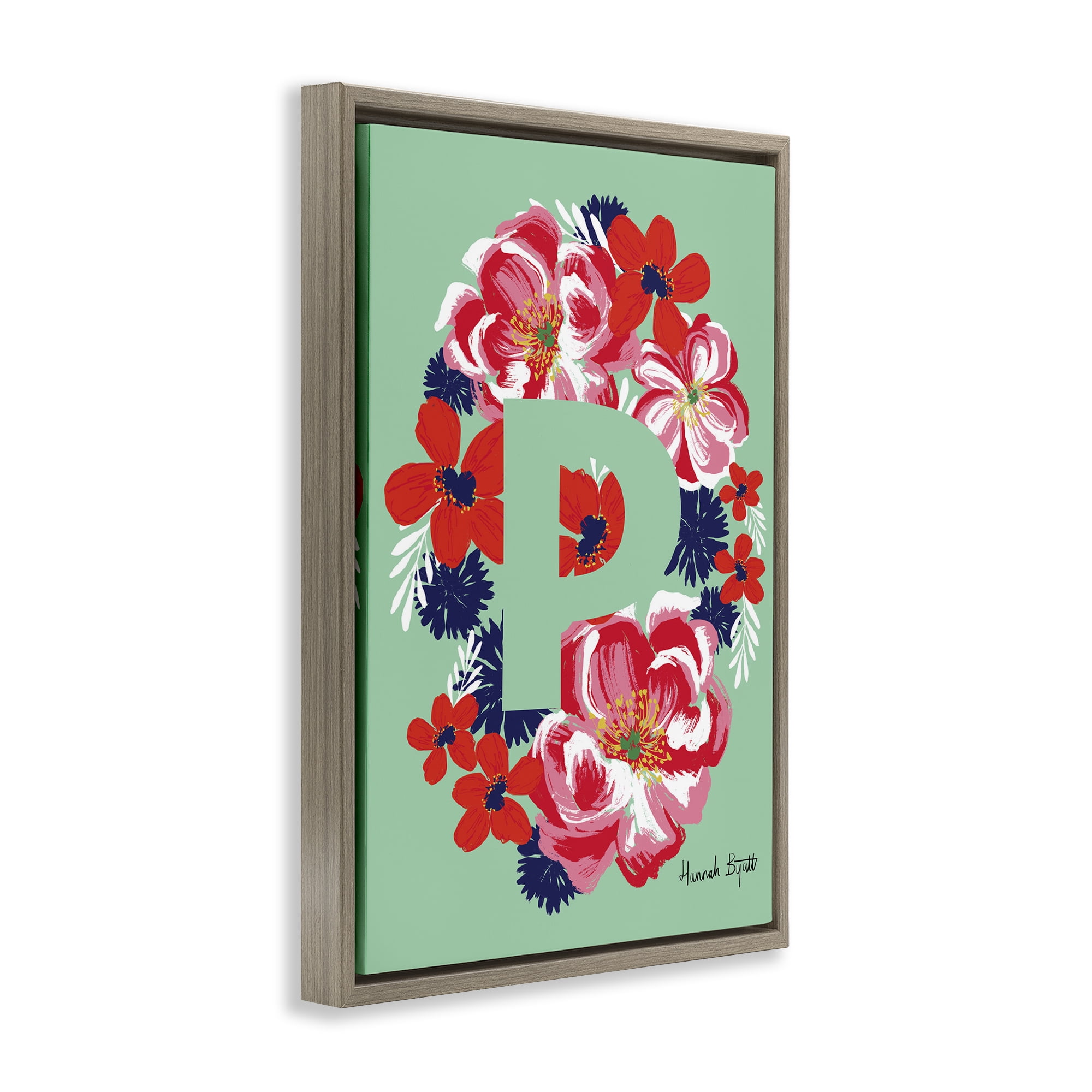 Stupell Industries Floral Bloom Letter P Botanical & Floral Painting Brown Floater Framed Art Print Wall Art, 17 x 25