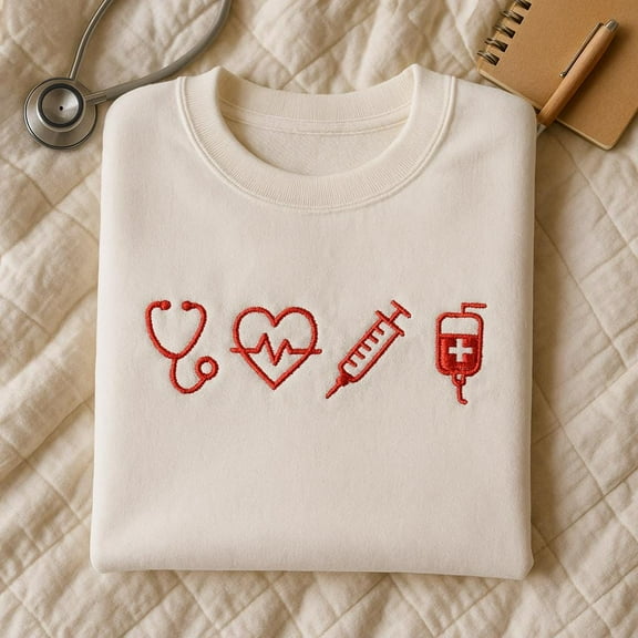 Future Nurse Gift, Medical Student Embroidered Sweatshirt, Stethoscope Heartbeat, Healthcare Worker Hoodie