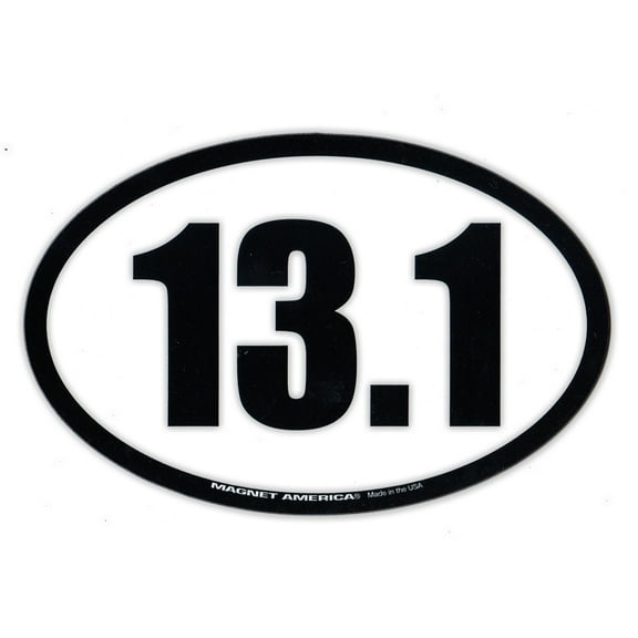 Magnetic Bumper Sticker - 13.1 Half Marathon Magnet (Black, White Design) - Oval Magnet - 6.5" x 4.25"