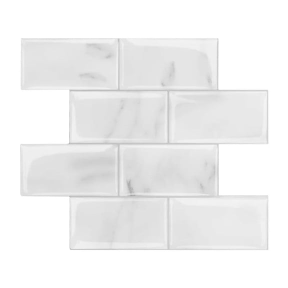 White Marbled Vinyl Peel and Stick Subway Tile