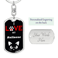 thumbnail image 2 of I Love My Balinese Cat Stainless Steel or 18k Gold Premium Swivel Dog Tag Keychain, 2 of 16