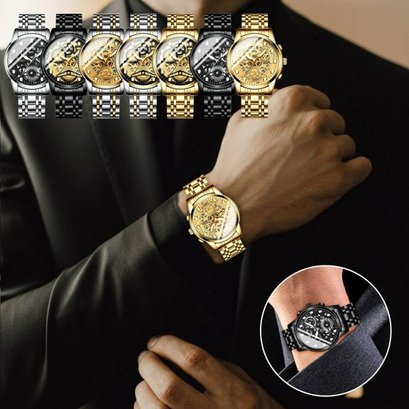Men's Hollow Vintage Quartz Watch | Stainless Steel Alloy Case & Strap | 43mm Dial | 10mm Thickness | Waterproof for Everyday Use | Classic Fashion Wristwatch