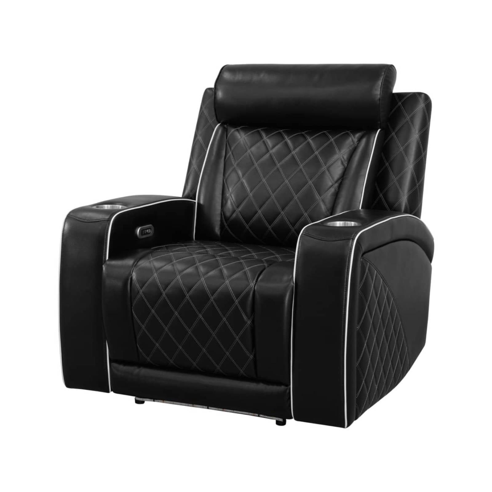 Electric Power Recliner Chair with Cup Holder, Adjustable Headrest Leather Recline Home Theater Seating with USB Port,Led, Black