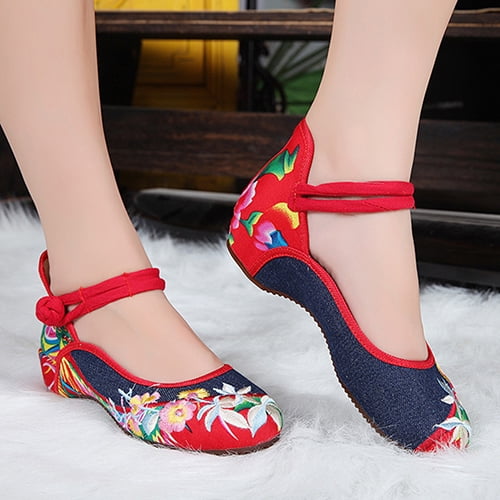 Archer Women Elegant Art Party Casual Flat Chinese Style Flower Embroidered Cloth Shoes
