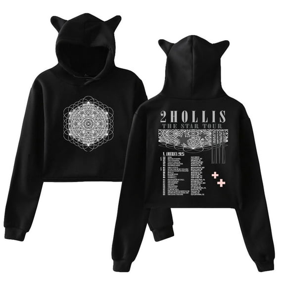 2hollis The Star Tour 2025 Hoodie Cat Ears Hooded Sweatshirt Long Sleeve Crop Top Women's Clothes