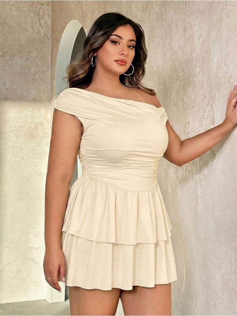 plus size festival dress Best Plus-Size Looks to Shop, According to Two Teen Vogue Editors shoulder mini dress features a flattering ruched bodice and a playful tiered skirt Plus Size Women Off-Shoulder Short