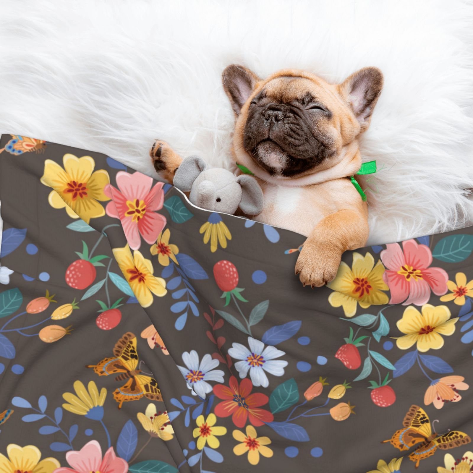 Naloa Colorful Flowers with Butterfly Dog Blanket, 3 Sizes Cat Blanket for Indoor Cats Large Medium Small Dog Gifts-Large