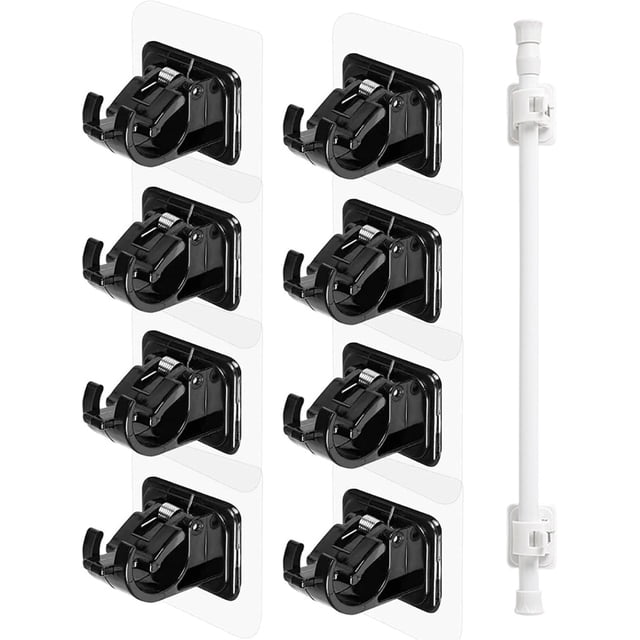 Easy GadgetX Rods, 8PCS Easy GadgetX - Adjustable Curtain Rod Clips & Curtain Rods (Black)
