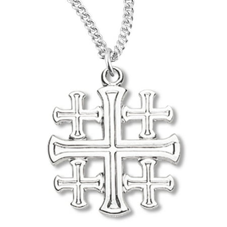 Women's Sterling Silver High Polish Jerusalem Cross Necklace + 20 Inch Rhodium Plate Chain & Clasp