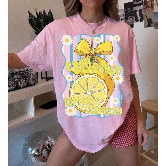 Coquette Summer T-shirt, Lemon PNG Girly Summer Shirt, Design Easy Peasy T-shirt, Lemon Shirt TH210575
