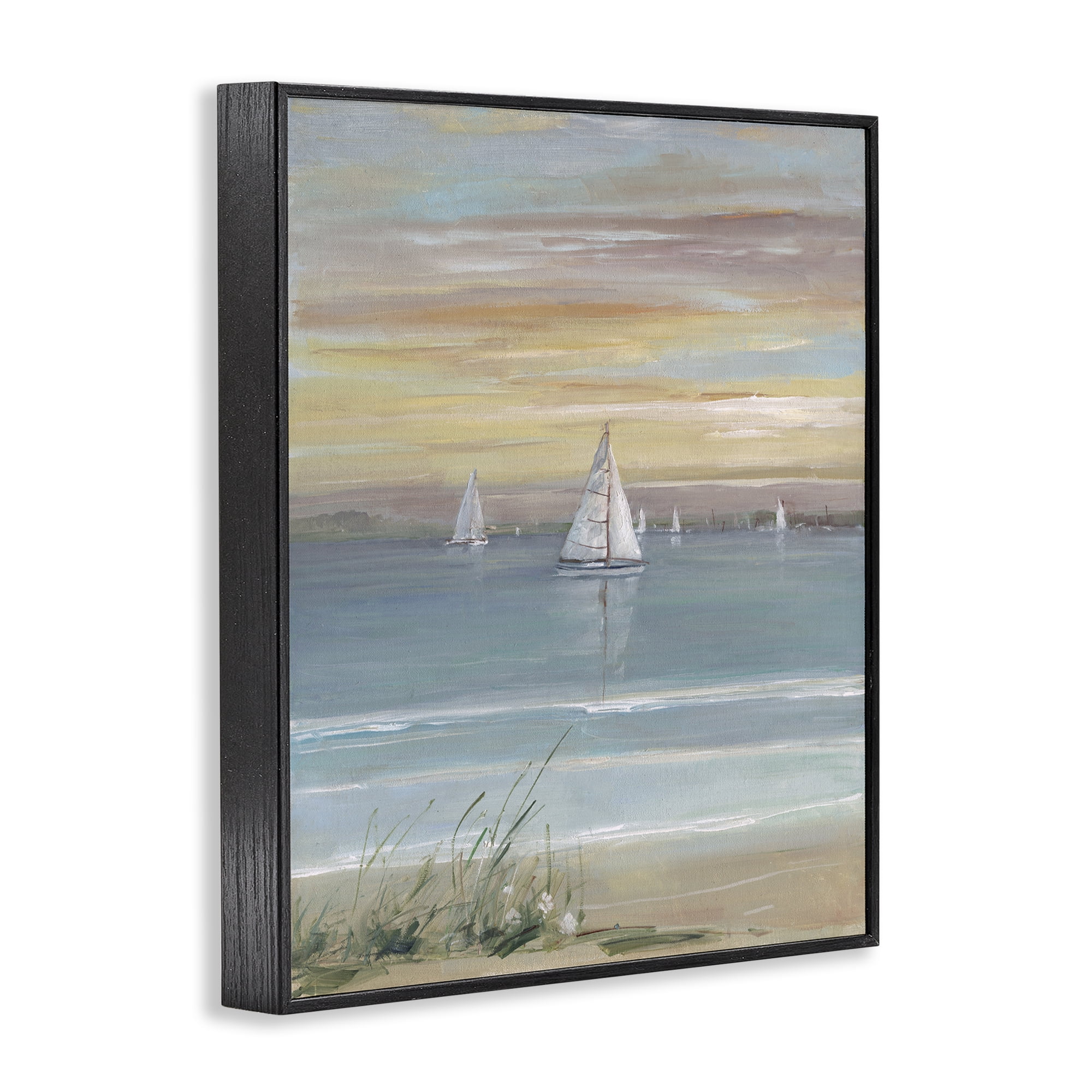 Stupell Industries Coastal Sailboats At Twilight Black Framed Giclee Art, design by Sally Swatland