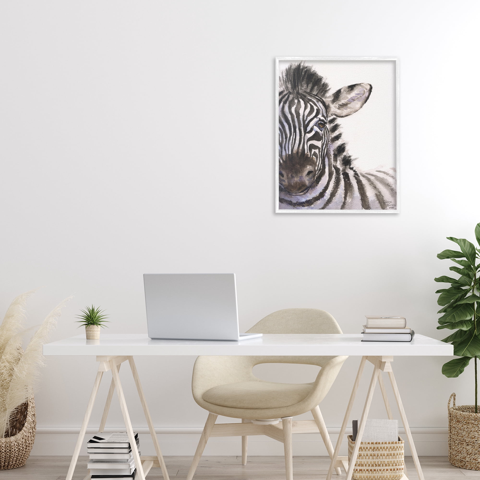 Stupell Industries Zebra Portrait on White White Framed Giclee Art, design by George Dyachenko