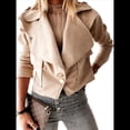 thumbnail image 3 of Chaqueta Corta de Larga con Solapa para Mujer, Otoño-Invierno, Color Liso, con Botones de Piel de Ciervo Caqui L, 3 of 7