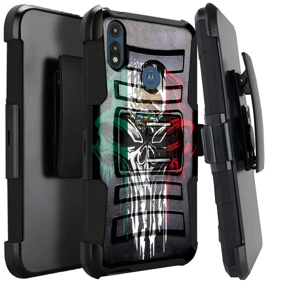 DALUX Hybrid Kickstand Holster Phone Case Compatible with Motorola Moto E (2020) - Melting Skull Mexico Flag