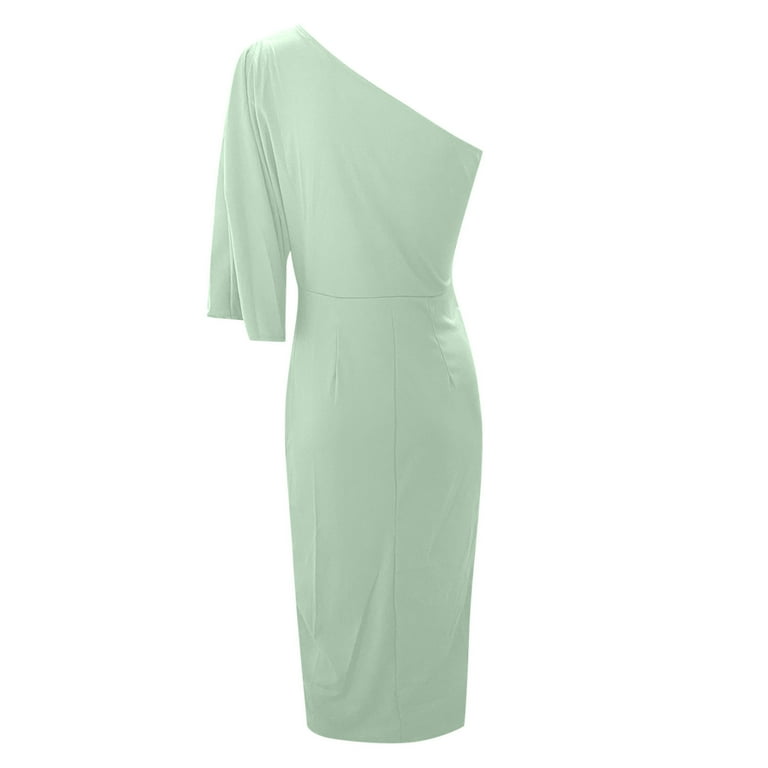 pretty little thing green one shoulder dress Imagine This One Shoulder Maxi Dress main image 1
