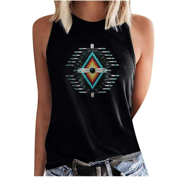 Dyegold Summer Tops for Women 2023, Womens Western Aztec Print Graphic Shirts Dressy Casual Loose Tank Tops Casual Comfy Sleeveless Round Neck ​Tshirt Vest