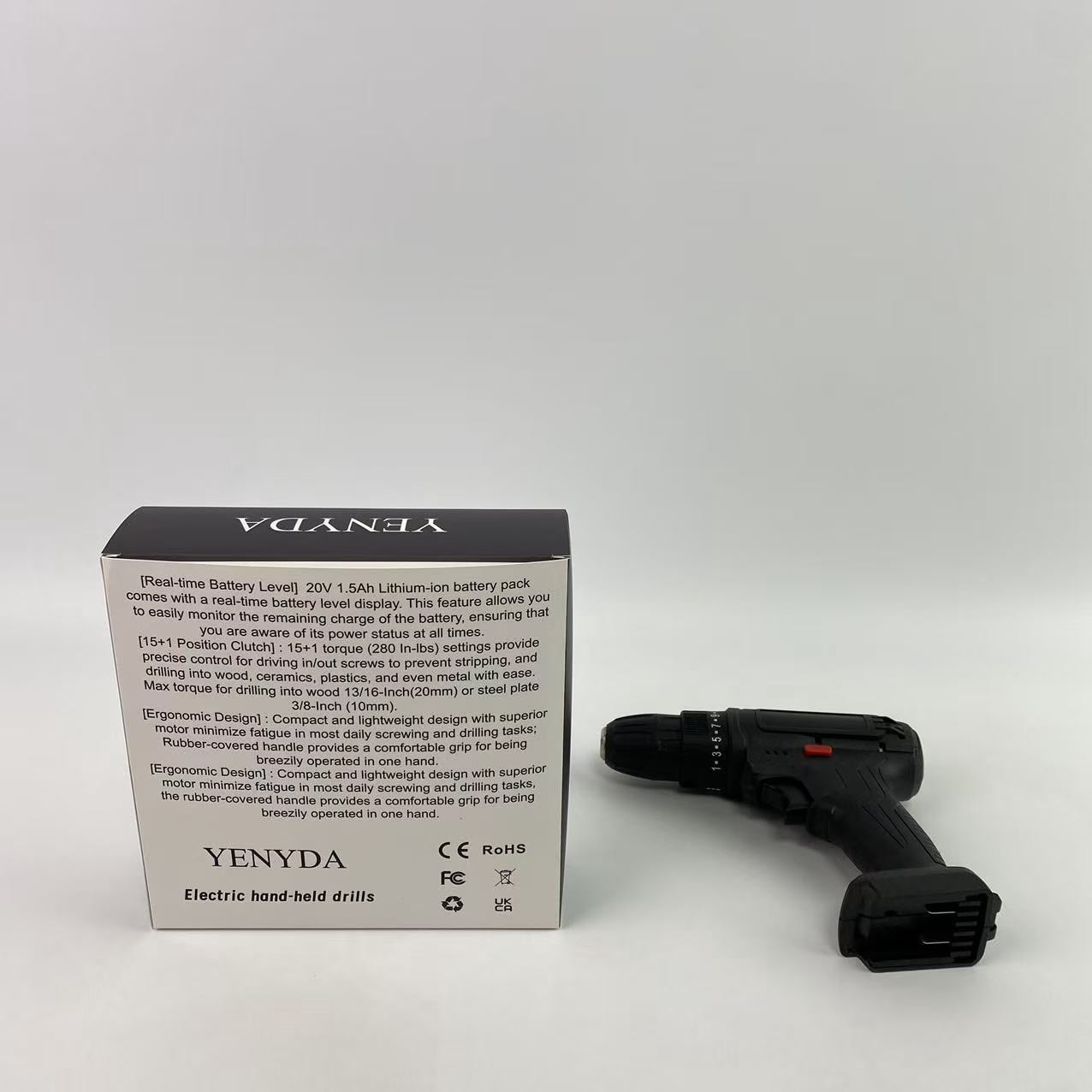 YENYDA Electric hand-held drills,20V MAX Lithium lon Cordless Drill, Power Drill Set with 3/8-Inch Keyless Chuck, Variable Speed (Black)