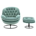 thumbnail image 4 of Velvet Swivel Accent Chair with Ottoman Set, Modern Lounge Chair with Footrest, Comfy Armchair with 360° Swiveling for Living Room, Bedroom, Reading Room, Home Office, Metal Base Frame, Teal, 4 of 7