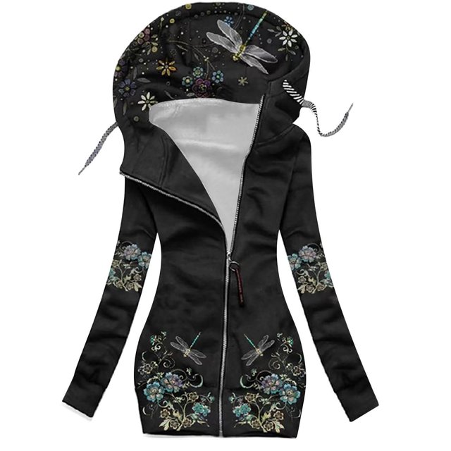 Puntoco Chaqueta tipo suéter de manga larga con capucha y cordón estampado para mujer Puntoco Puntoco-1