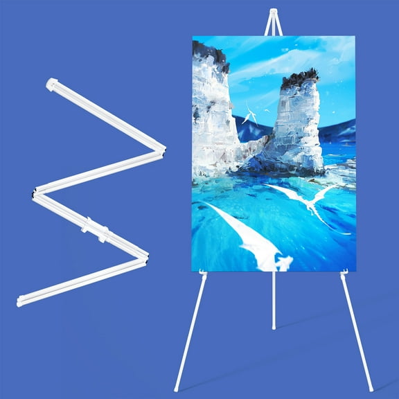 Instant Display Easel Stand - 63" Tripod Collapsible Portable Artist Floor Easel - Easy Folding Telescoping Adjustable Art Poster Metal Stand for Display Show,White