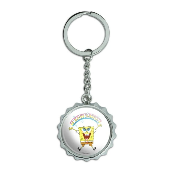 SpongeBob Imagination Rainbow Keychain Chrome Plated Metal Pop Cap Bottle Opener