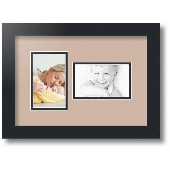 ArtToFrames Collage Photo Picture Frame with 2 - 3x5" Openings, Framed in Black with Grey Beige and Black Mats (CDM-3926-774)