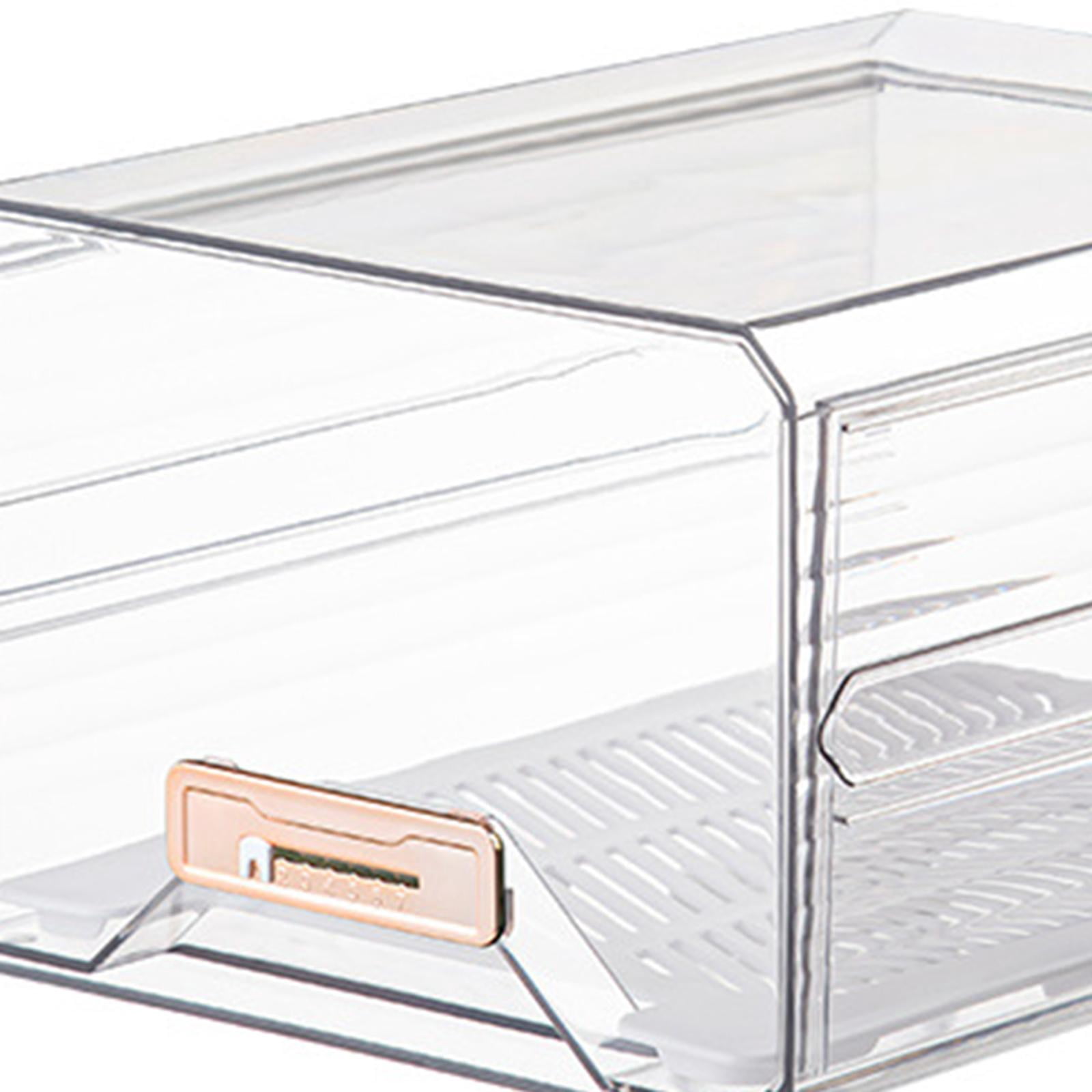 Tongina Refrigerator Organizer Bin Acrylic Clear with Drain Tray Stackable Drawer Egg Container Egg Tray Organizer for Pantry Cabinet