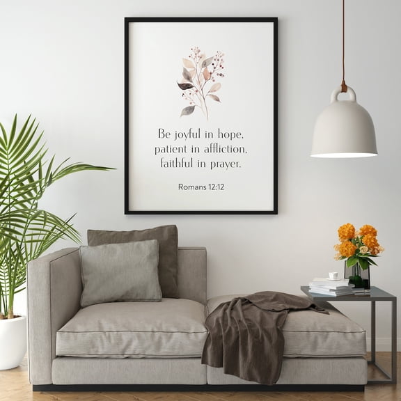 Romans 12:12 Wall Print Bible Verse Art Floral Christian Wall Decor Living Room Scripture Botanical Farmhouse, Unframed Paper Poster 8x10in