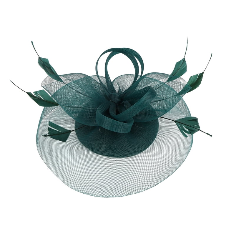Fascinator Hat Veil Feather Dark Green Green Wedding Hat for Woman - Green Peacock Derby Fascinator  main image 3