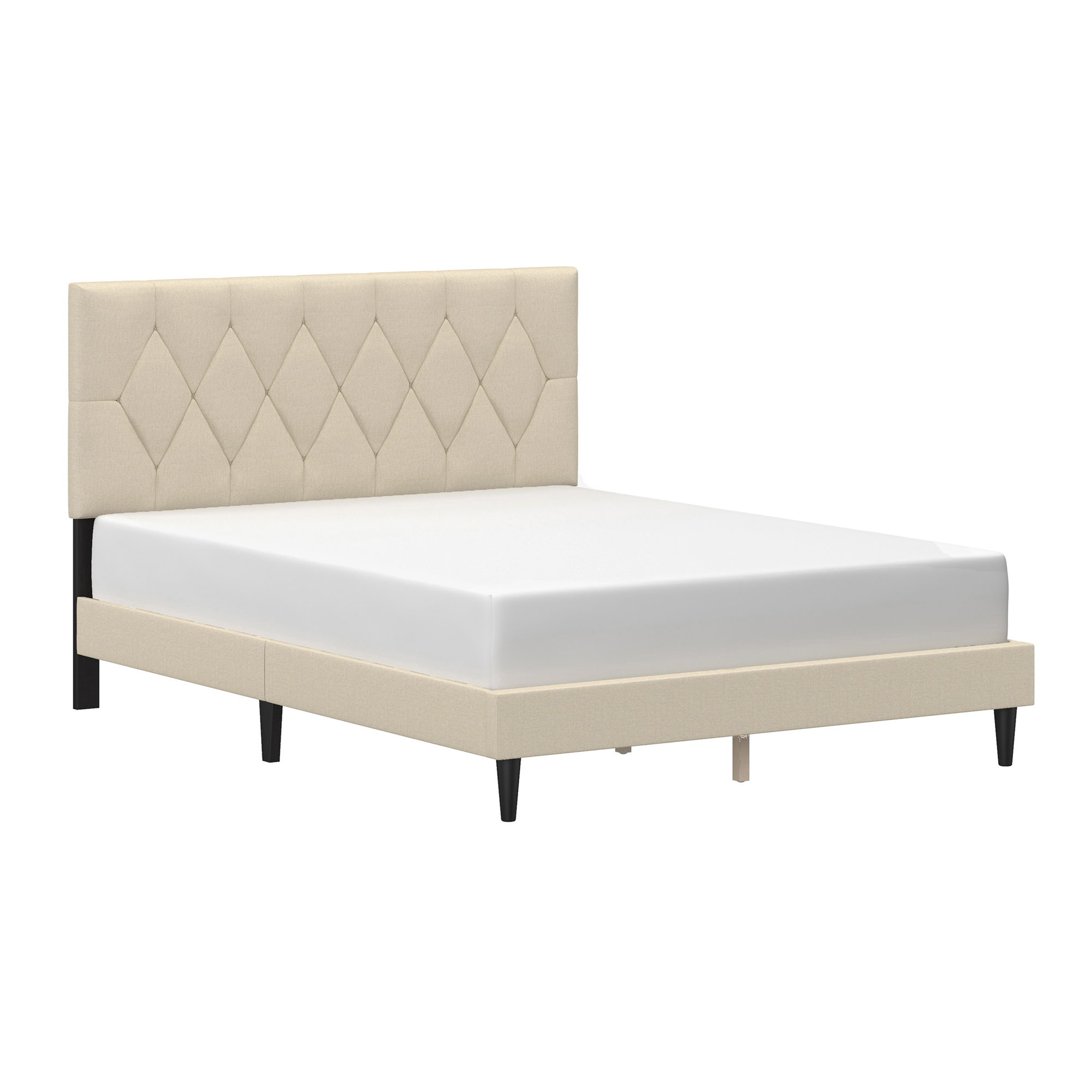 Mainstays Hillside Diamond Tufted Upholstered Queen Platform Bed, Ivory - image 4 of 17