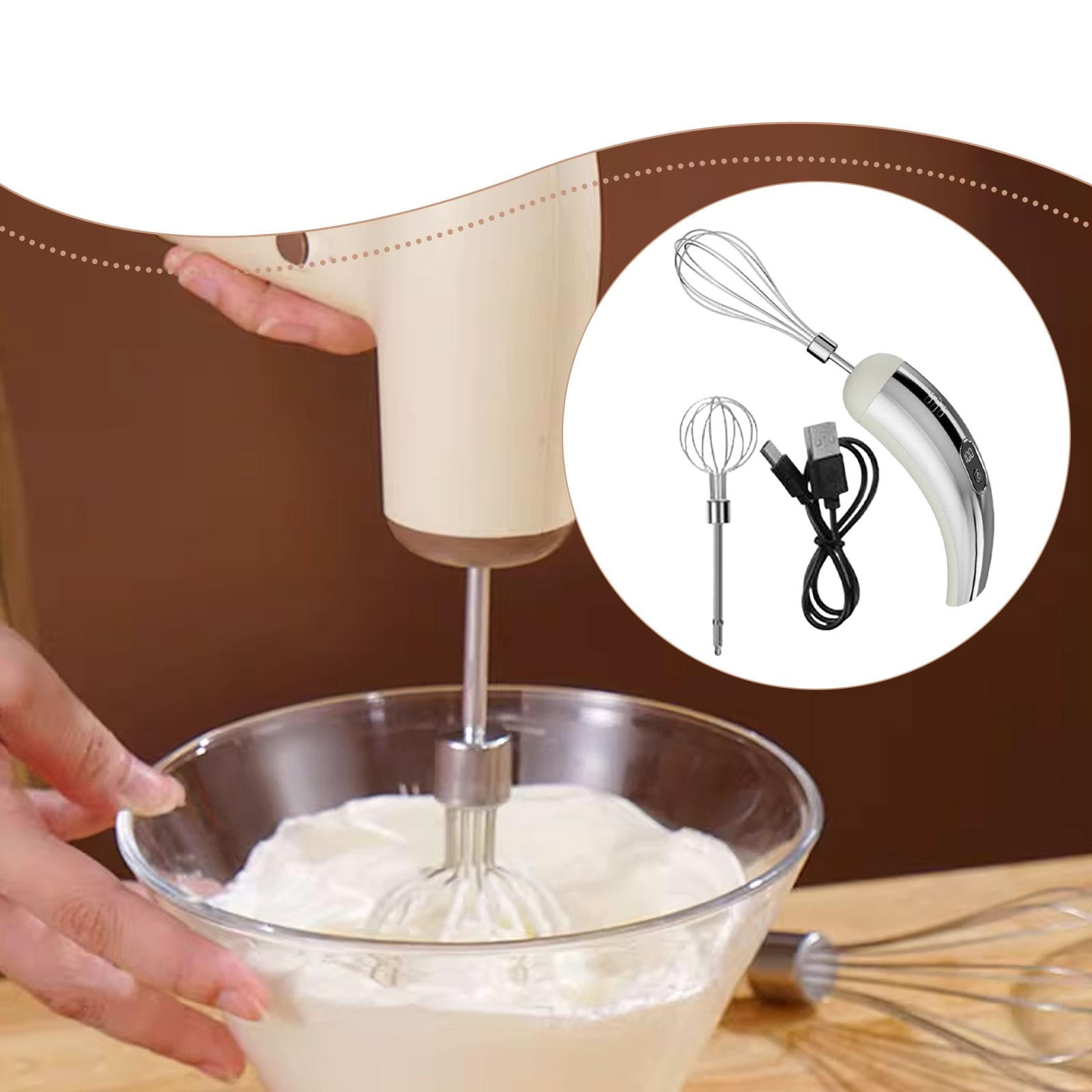 Fiocias Cordless Hand Mixer Compact Electric Egg Beater for Kitchen Baking Cake Shop Silver White