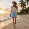 thumbnail image 2 of JFGHDG Womens Drawstring Shorts Summer Elastic Waist Casual Lightweight Cotton Beach Vacation Lounge Shorts with Pockets Light Blue XS, 2 of 9