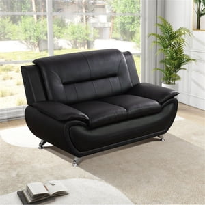Aukfa 61" Upholstered Loveseat, Black Faux Leather