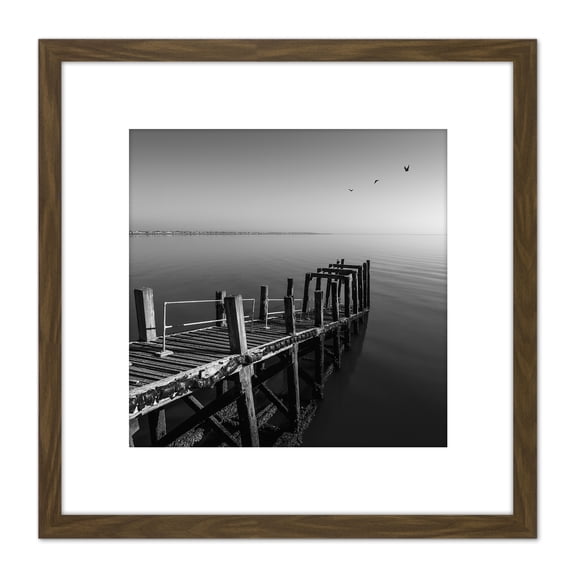 Warby Wooden Jetty End Southend on Sea Pier Photo 8X8 Inch Square Wooden Framed Wall Art Print Picture with Mount