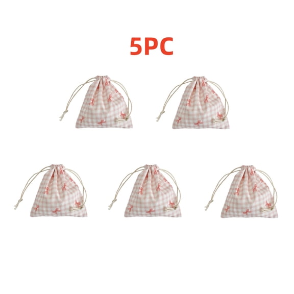 5Pcs Easter Gift Bags with Drawstrings Buffalo Plaid Reusable Sacks Bags Gingham Pouch Bag for Thanksgiving Party Gift Wrapping