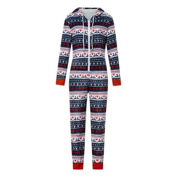 Ropa de hogar para mujer, mono de terciopelo de doble cara con estampado Digital de elementos navideños de ciervo, pijama con capucha para Otoño e Invierno