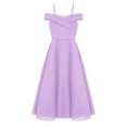thumbnail image 3 of inhzoy Girls Junior Cold Shoulder V Neck Wedding Bridesmaid Dress Formal Party Evening Gowns Lavender 14, 3 of 5