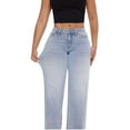thumbnail image 5 of Mid-Low Rise Baggy Jeans Wide Leg for Women Distressed Pants Stretchy Bottom Lady Basic Comfortable Denim (US, Numeric, 27, Regular, Regular, Mid Low-Light Blue), 5 of 31