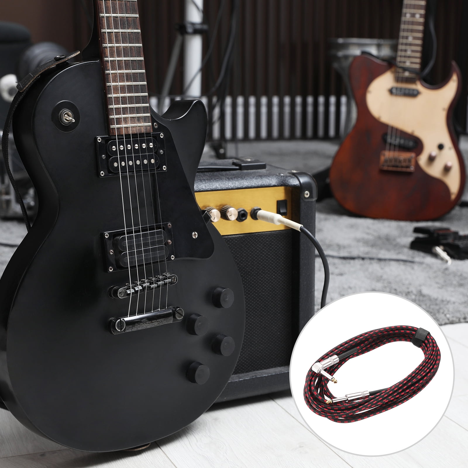 1 PCS Guitar Instrument Cable 20 Feet 1/4" to 1/4" 6.35mm Straight to Right Angle Interconnect Cord Braided Red