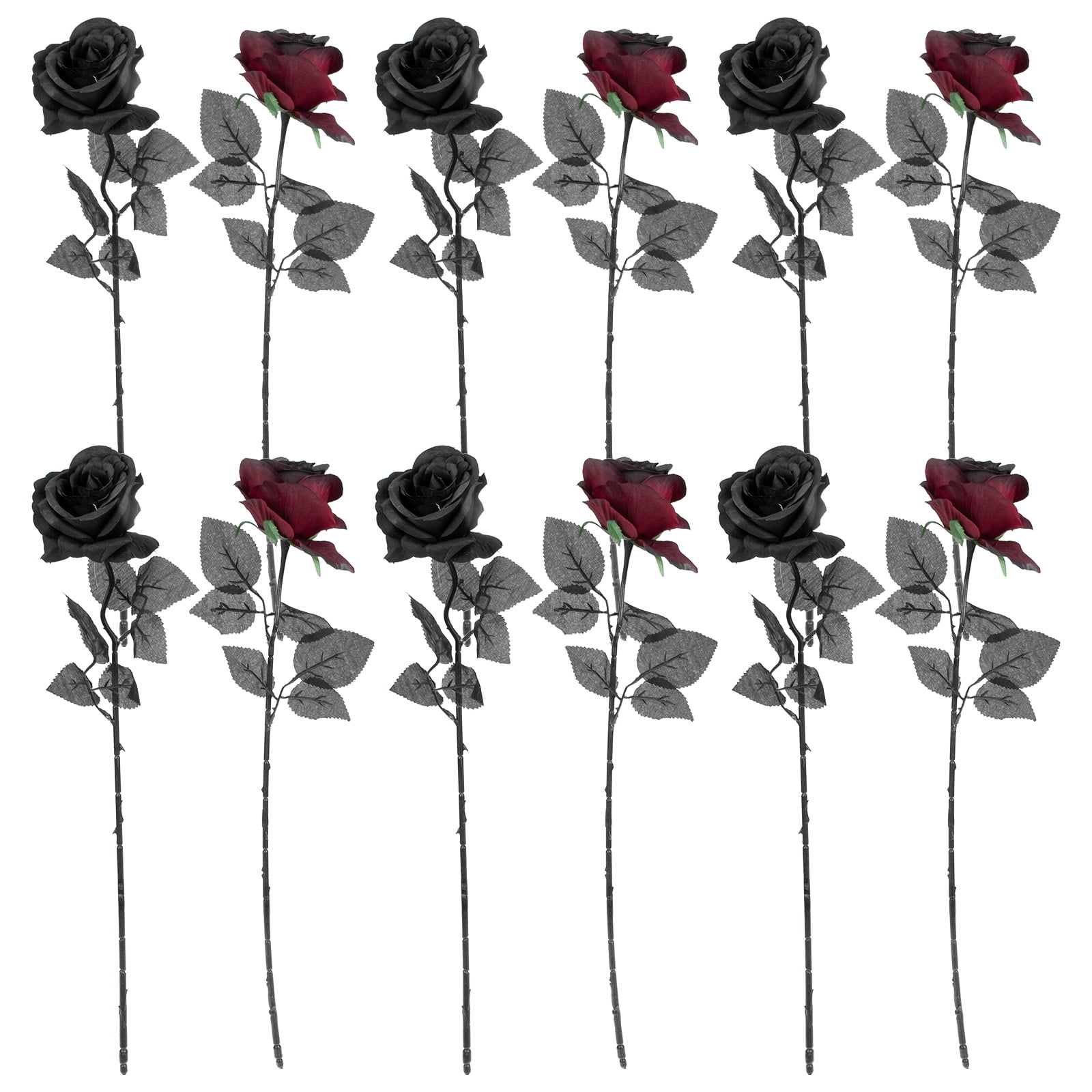 12pcs Black Rose Flowers Artificial Rose Flower Decors Halloween Rose