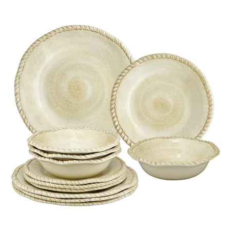 

Gourmet Art 12-Piece Rope Melamine Dinnerware Set Sand Service for 4. Includes Dinner Plates Salad Plates and Bowls.