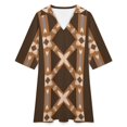 thumbnail image 4 of Geometric Pattern in Brown Womens Dress With Pockets Summer V Neck 3/4 Sleeve Dress Plus Size Loose Dress, 4 of 7