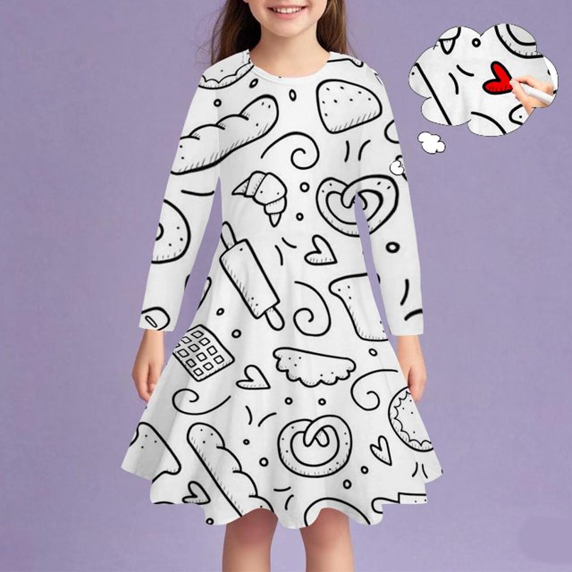 LOVZFMLL Robe Décontractée à Manches Longues pour Filles, Robe Confortable à Col Rond