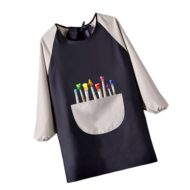Multifunction Kids Painting Apron Palettes Pattern Washable Long Sleeve Painting A
