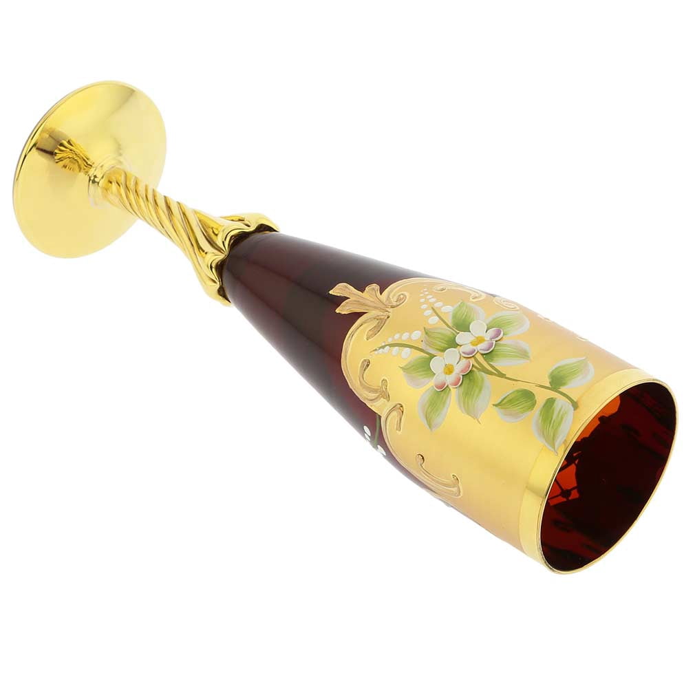 GlassOfVenice Set of Two Murano Glass Champagne Flutes 24K Gold Leaf - Red