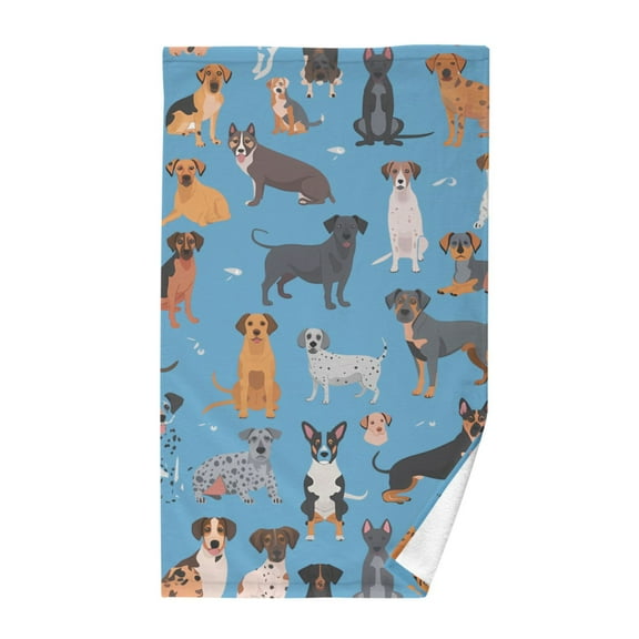 Cute Different Dogs on Blue Cotton Face Towels Absorbent Hand Towel Soft Bathroom Towel for Kitchen Hotel Decoration