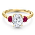 thumbnail image 3 of Gem Stone King 18K Yellow Gold Plated Silver White Moissanite and Red Created Ruby Engagement Ring for Women | 2.60 Cttw | Oval 9X7MM | Gemstone Birthstone | Size 9, 3 of 7