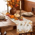 thumbnail image 6 of White Pumpkins Fall Table Runner - 90 Inch Long Thanksgiving Botanical Leaves Cotton and Linen Blended Dress Scarves Farmhouse Table Runner for Kitchen Dining, Coffee Table, 13" x 90", 6 of 8